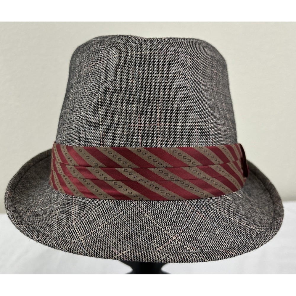NYLA District Tweed Fedora Hat Pink‎ Gray Micro Plaid Red Band Preppy Academia